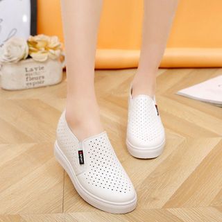 Giày slip on nữ độn đế da trơn có lỗ thoáng khí SD07