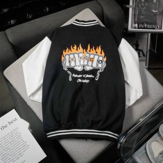 Áo khoác bomber nỉ nút có túi trong, logo in form to bự dưới 70kg-80kg