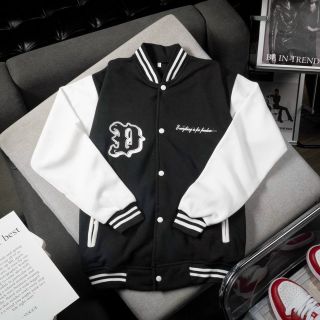 Áo khoác bomber nỉ nút có túi trong, logo in form to bự dưới 70kg-80kg