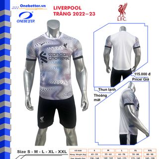 Quần áo đá banh CLB Liverpool màu trắng - Thun lạnh - Size S M L XL 2XL giá sỉ