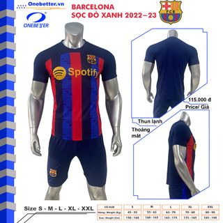 Quần áo đá banh CLB Barca Barcelona xanh sọc đỏ - Thun lạnh - Size S M L XL 2XL