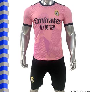 Quần áo đá banh CLB Real Madrid màu hồng - Thun lạnh - Size S M L XL 2XL