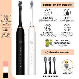 Bàn chải điện sonic X Pro bản cao cấp máy đánh răng tự động 6 chế độ chải chăm sóc răng đánh bay mảng bám khó nhất