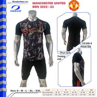 Đồ đá banh, quần áo bóng đá CLB Manchester United màu đen - Thun lạnh co giãn - Full size từ S đến 2XL giá sỉ