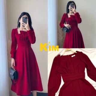 Váy đầm nữ dáng dài phối cổ cách điệu kim free