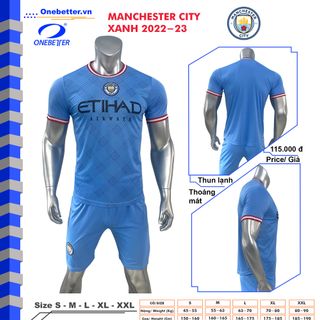 Đồ đá banh, quần áo bóng đá CLB Manchester City xanh da - Thun lạnh co giãn - Full Size từ S đến 2XL giá sỉ