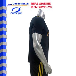 Đồ đá banh, quần áo bóng đá CLB Real Madrid đen - Thun lạnh co giãn - Full size từ S đến 2XL