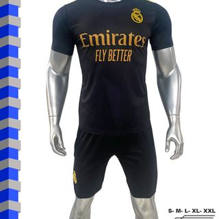 Đồ đá banh, quần áo bóng đá CLB Real Madrid đen - Thun lạnh co giãn - Full size từ S đến 2XL