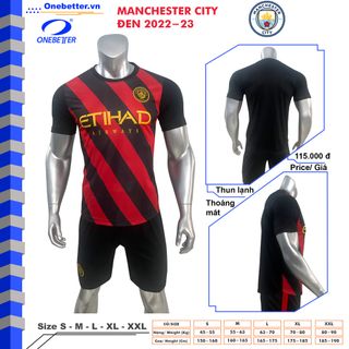 Đồ đá banh, quần áo bóng đá CLB Manchester City đen - Thun lạnh co giãn - Full size từ S đến 2XL giá sỉ