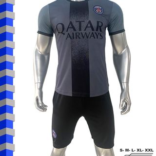 Đồ đá banh, quần áo bóng đá CLB Paris Saint-Germain màu xám - Thun lạnh co giãn - Full size từ S đến 2XL