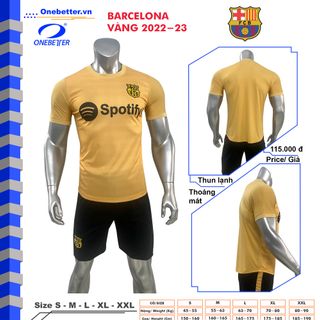 Đồ đá banh, quần áo bóng đá CLB Barcelona màu vàng - Thun lạnh co giãn - Full size từ S đến 2XL giá sỉ