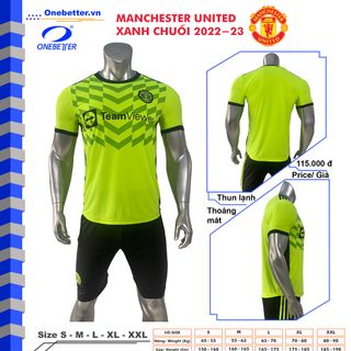 Đồ đá banh, quần áo bóng đá CLB Manchester United xanh dạ quang - Thun lạnh co giãn - Full size S đến 2XL giá sỉ