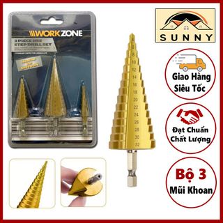 Bộ 3 Mũi Khoan Tháp Đa Năng WORK ZONE 4mm - 32mm - Bộ Mũi Khoan Tháp Đủ SIZE , Mũi Khoan Sắt, Nhôm, Gỗ,... giá sỉ