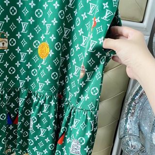 Đầm suông xanh váy đuôi cá D7236