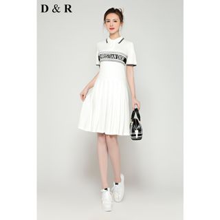 Đầm thun polo họa tiết CD váy xếp ly D0212