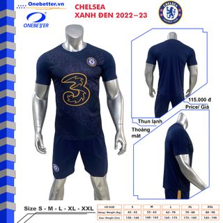 Đồ đá banh, quần áo bóng đá CLB Chelsea xanh đen - Vải thun lạnh co giãn- Full size từ S đến 2XL giá sỉ
