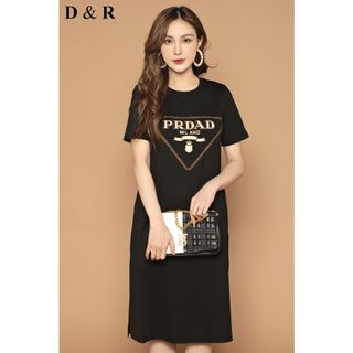 Đầm thun suông xẻ tà dáng dài Quảng Châu cao cấp D0124
