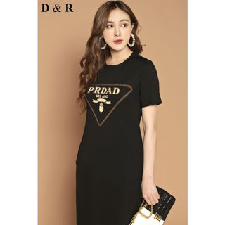 Đầm thun suông xẻ tà dáng dài Quảng Châu cao cấp D0124