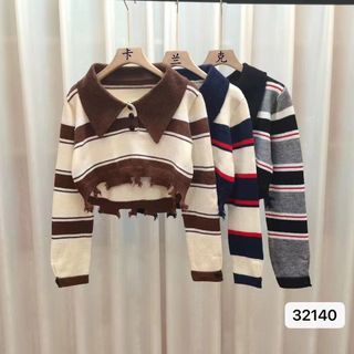 Len cổ bẻ Qc sọc tua lai