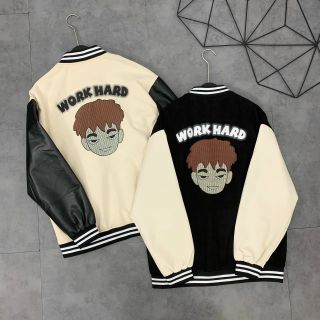 Áo khoác da lộn kiểu bomber, 2 lớp.logo in gấu giá sỉ