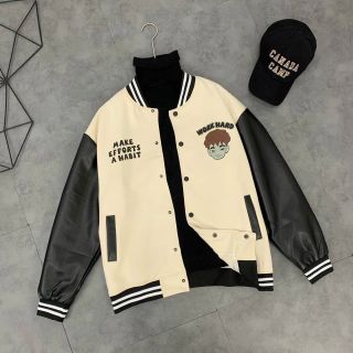 Áo khoác da lộn kiểu bomber, 2 lớp.logo in gấu
