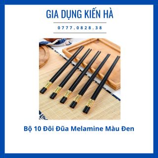 Bộ 10 Đôi Đũa Melamine Màu Đen Khảm Vàng Xuất Khẩu Siêu Đẹp