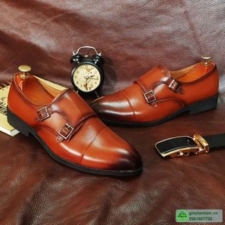 Giày tây Monk Strap da bò nâu