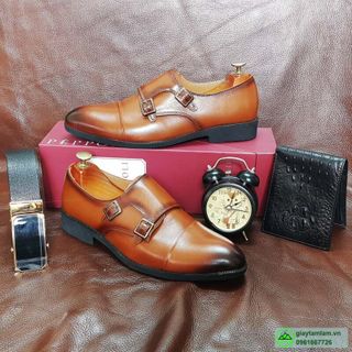 Giày tây Monk Strap da bò nâu