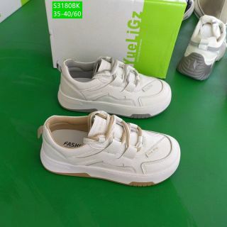 Giày thể thao nữ màu trắng chất da mềm viền đế nâu đẹp S3180