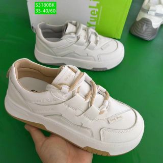 Giày thể thao nữ màu trắng chất da mềm viền đế nâu đẹp S3180