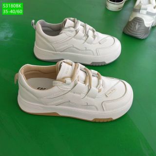 Giày thể thao nữ màu trắng chất da mềm viền đế nâu đẹp S3180