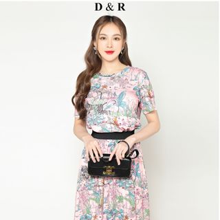 Set chân váy lụa xếp ly họa tiết hoa nhí D2483