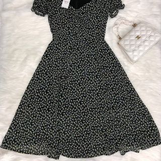 Đầm xòe hoa nhí rút ngực tay phồng bo thun - GR0225