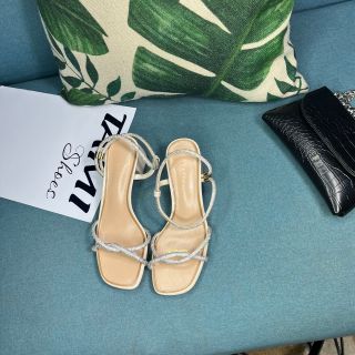 Dép cao gót nữ quai đính đá màu kem da CG0014