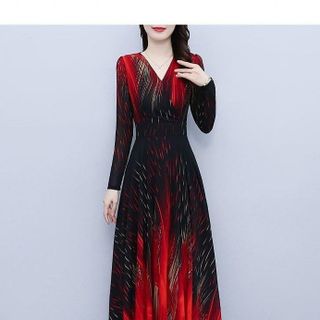 ĐẦM XÒE DÁNG DÀI CỔ V HỌA TIẾT 3D CAO CẤP