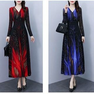 ĐẦM XÒE DÁNG DÀI CỔ V HỌA TIẾT 3D CAO CẤP