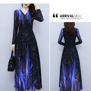 ĐẦM XÒE DÁNG DÀI CỔ V HỌA TIẾT 3D CAO CẤP