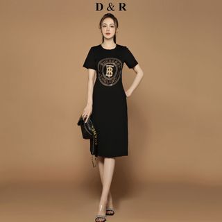 Đầm thun suông bigsize họa tiết đính đá D2392