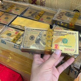 Sỉ Tờ tiền 100 palstic mạ vàng may mắn 3D Cao Cấp