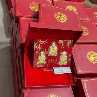 Bộ Quà Tặng Ngũ Phúc - Tam Đa Mạ Vàng May Mắn Kèm Túi