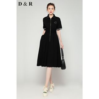 Đầm polo dây kéo bo thun giấu eo D2942