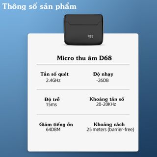 Micro thu âm không dây cài áo D68 kèm dock sạc hiển thị % pin