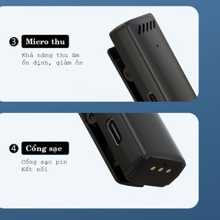Micro thu âm không dây cài áo D68 kèm dock sạc hiển thị % pin