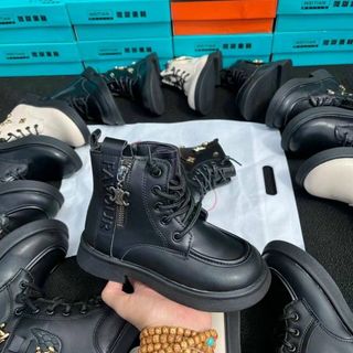 boots trẻ em chất da mềm buộc dây phối khóa kéo thời trang S3211