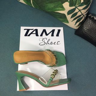 Dép guốc nữ quai trong đính đá hình tim màu xanhCG0037