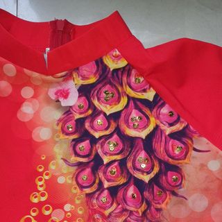 Giá gốc- Set áo dài truyền thống chim công có đính kết cườm ( nhận may đồng phục nhóm)