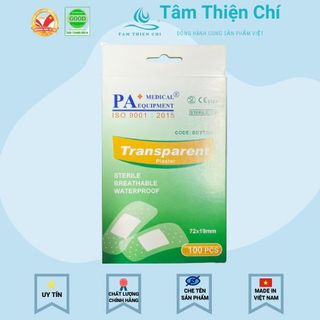 Băng cá nhân trong suốt băng dính y tế cao cấp PA hộp 100 miếng giá sỉ