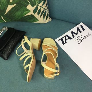 Sandal nữ gót cao 5CM quai trơn màu vàng CG0041