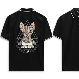 BIGSIZE Áo thun polo nam bigsize 80 - 130kg hình mèo Gangter