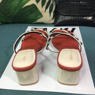 Dép guốc nữ quai dây đính đá đế cao 5cm màu đỏ CG0042